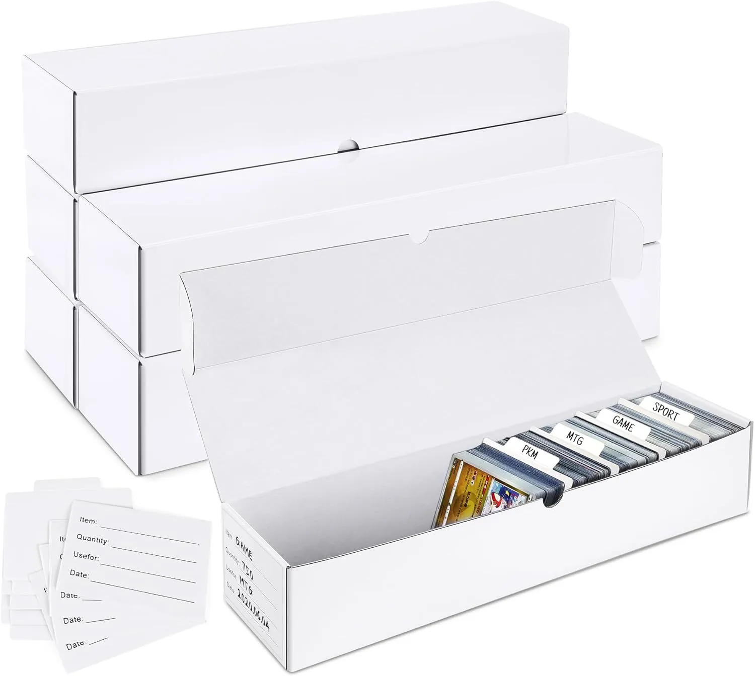 NEOACT 6 Pack ·1200 Count Trading Card Storage Box,17 Inch Cardboard Storage Boxes with Dividers&Labels for TCG,Game,MTG,Sports Cards Collection Organizer