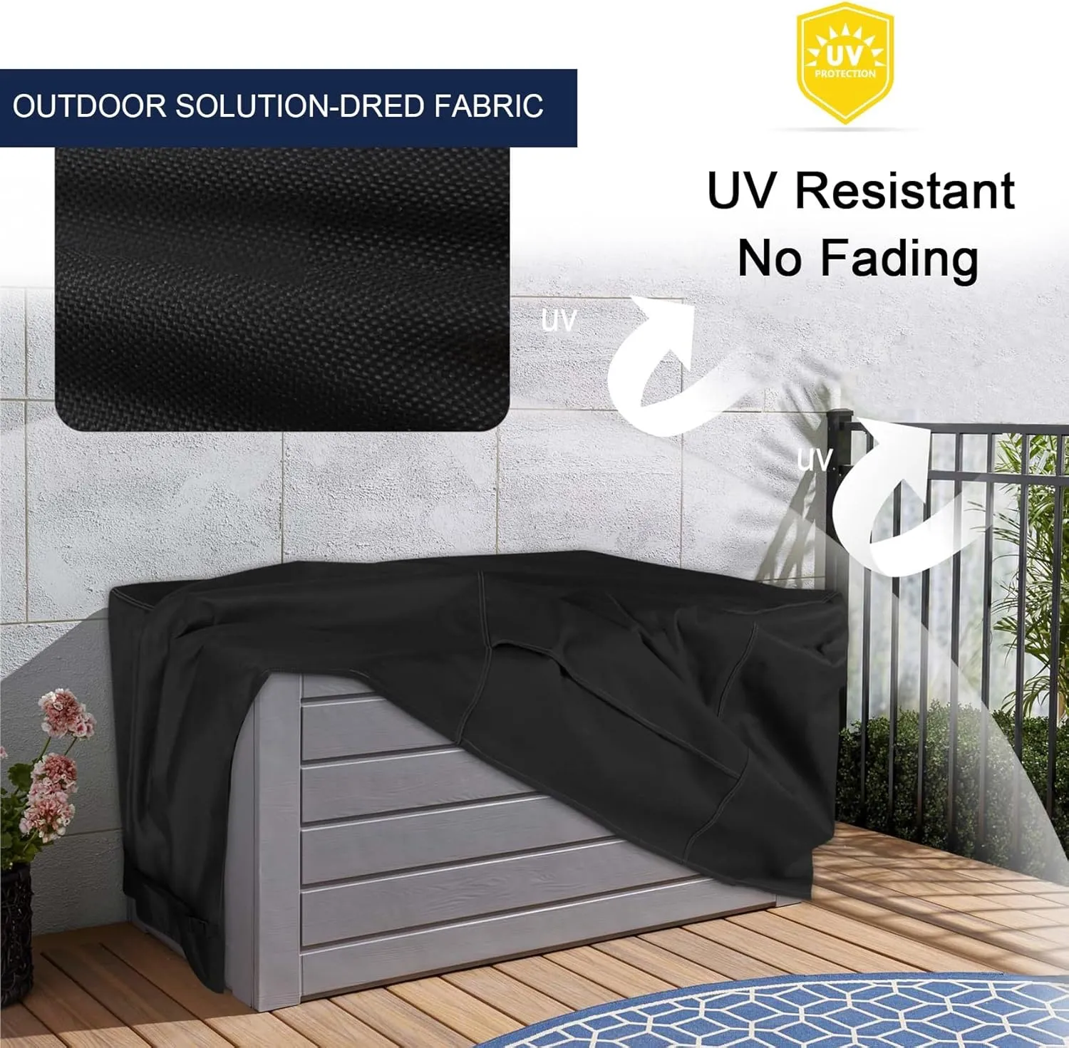 NettyPro Deck Box Cover, Fade Resistant Waterproof Outdoor Patio Storage Box Bench Cover for Keter Rectangular 150-135 Gallon Resin Deck Box, 57 x 28 x 24 inch, Black