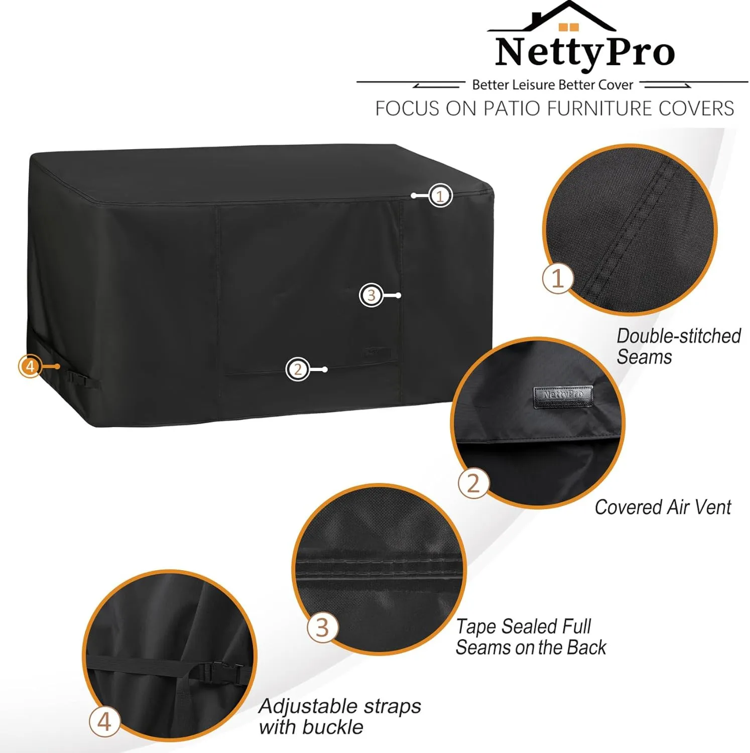 NettyPro Deck Box Cover, Fade Resistant Waterproof Outdoor Patio Storage Box Bench Cover for Keter Rectangular 150-135 Gallon Resin Deck Box, 57 x 28 x 24 inch, Black