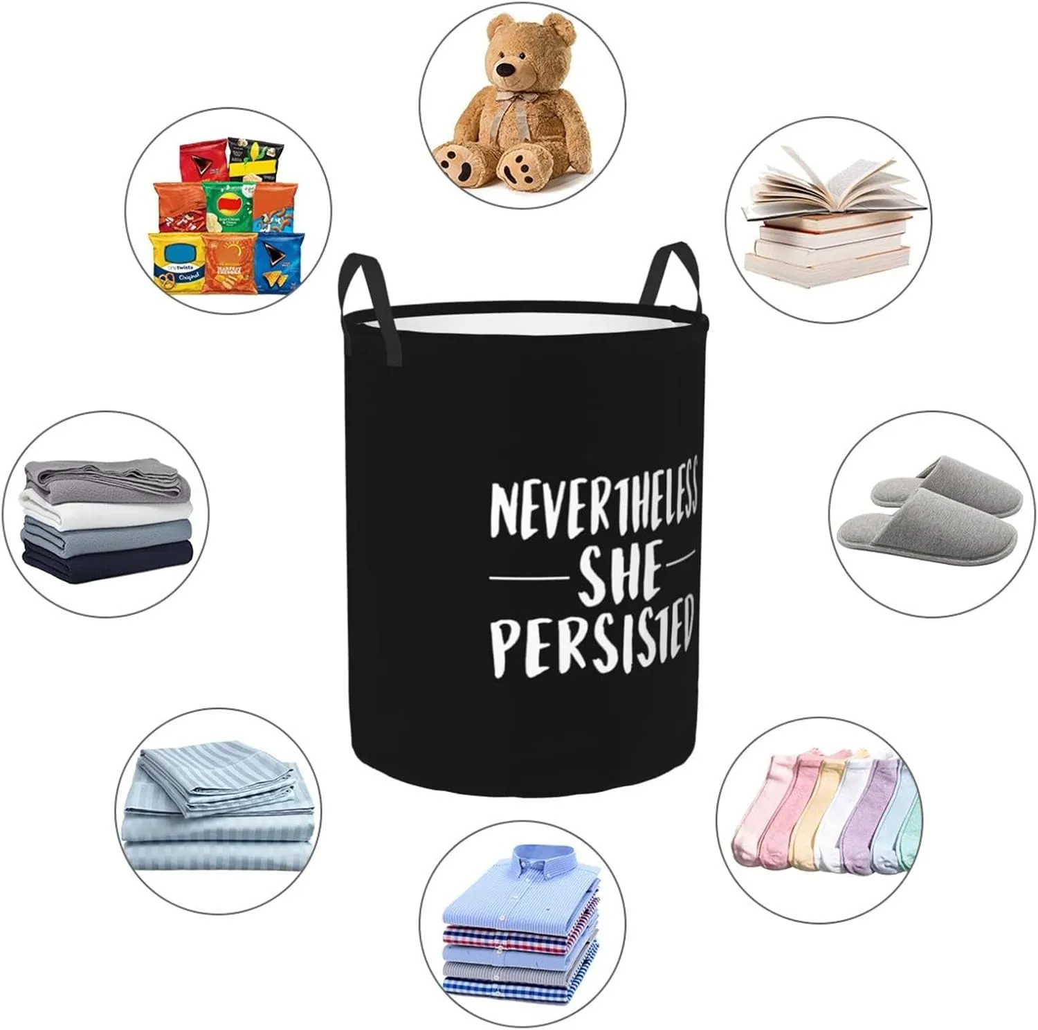Nevertheless, She Persist Laundry Basket Circular Portable Storage Box Organizer Laundry Basket Portable Laundry Storage Box