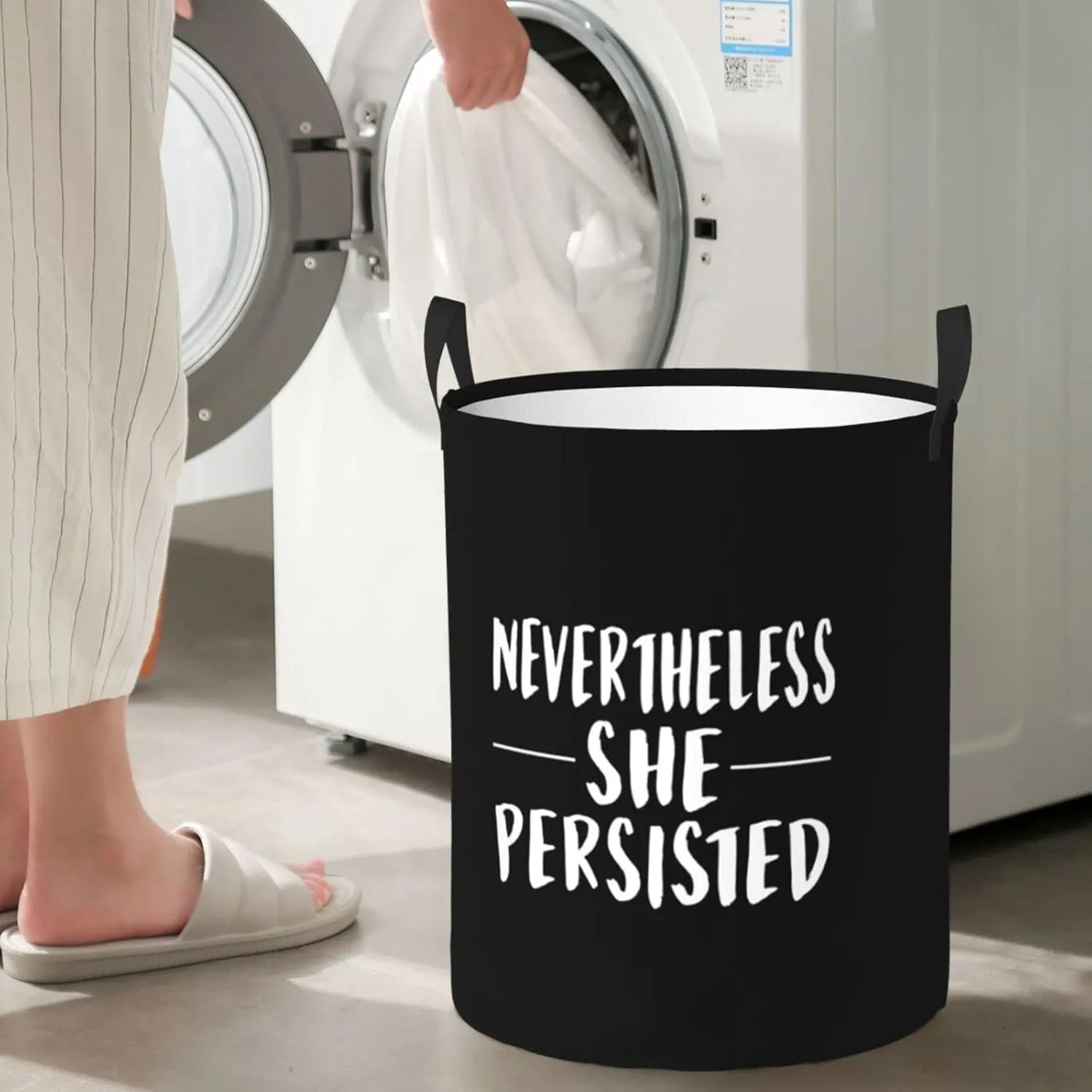 Nevertheless, She Persist Laundry Basket Circular Portable Storage Box Organizer Laundry Basket Portable Laundry Storage Box