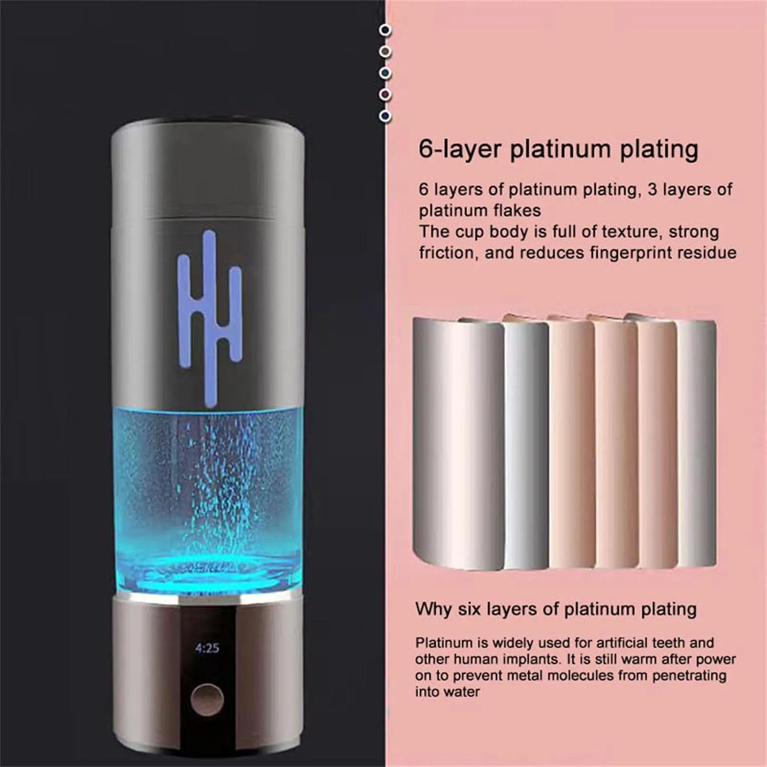 New Upgrated Hydrogen Water Bottle Generator, High-Concentration Up to 13520ppb with Metal Body, SPE PEM Dual Chamber Ionizer, Magnet charging, 230ml