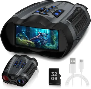 Night Vision Goggles, 4K Binoculars with Camera, 3.5" HD Display and 32GB TF Card, 9 Gear Night Vision, 10X Digital Zoom, 4000mAh Battery Nightvision