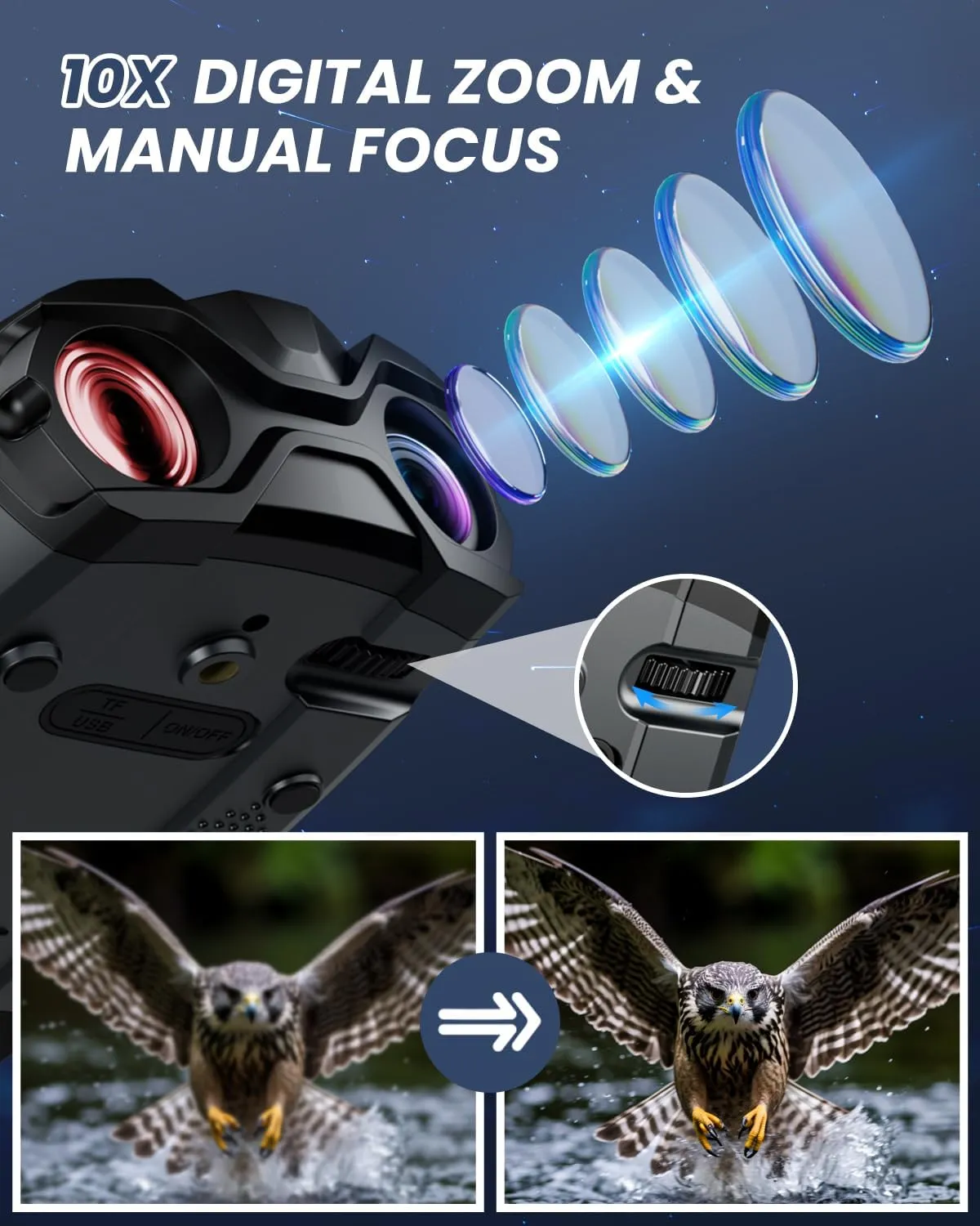 Night Vision Goggles, 4K Binoculars with Camera, 3.5" HD Display and 32GB TF Card, 9 Gear Night Vision, 10X Digital Zoom, 4000mAh Battery Nightvision