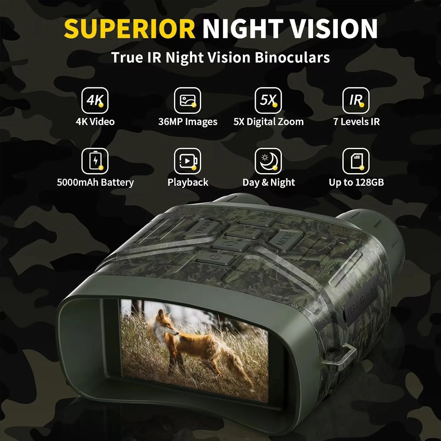 Night Vision Goggles - 4K Night Vision Binoculars for Adults, 3'' HD Screen Binoculars can Save Photo and Video with 32GB TF Card, Camouflage