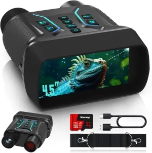 Night Vision Goggles - 4K Night Vision Binoculars for Adults, 4.5'' HD Screen Digital Binoculars with 8X Digital Zoom, 4500mAh Rechargeable Battery, 32GB TF Card for Camping