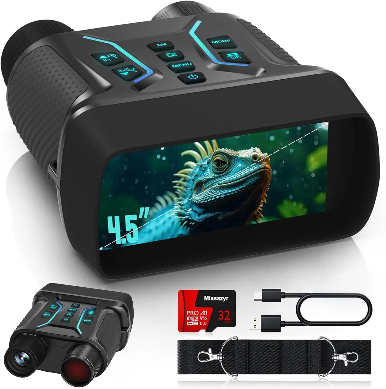 Night Vision Goggles - 4K Night Vision Binoculars for Adults, 4.5'' HD Screen Digital Binoculars with 8X Digital Zoom, 4500mAh Rechargeable Battery, 32GB TF Card for Camping