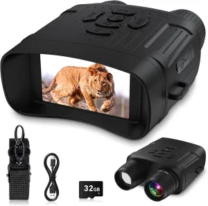 Night Vision Goggles, 4K Night Vision Binoculars for Adults, Rechargeable Digital Infrared 10X Digital Zoom with 3'' Large Screen, 32GB TF Card for Photos and Videos