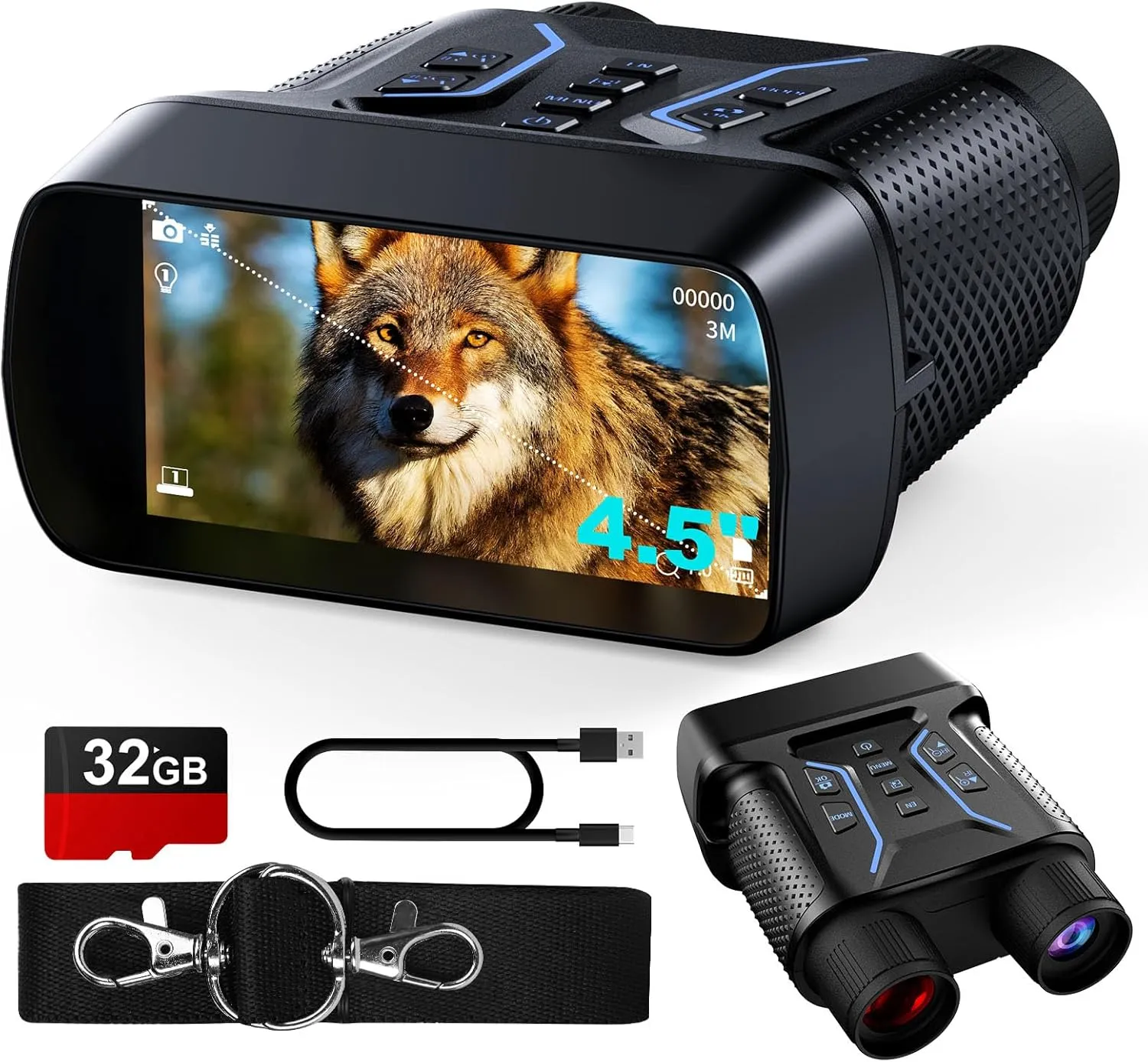 Night Vision Goggles, 4K UHD Video & 36MP Image Infrared Night Vision Binoculars with 4.5″ Screen, 4500mAh Rechargeable Battery, 32GB TF Card, 8X Digital Zoom for Camping (Black)