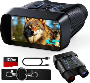 Night Vision Goggles, 4K UHD Video & 36MP Image Infrared Night Vision Binoculars with 4.5″ Screen, 4500mAh Rechargeable Battery, 32GB TF Card, 8X Digital Zoom for Camping (Black)