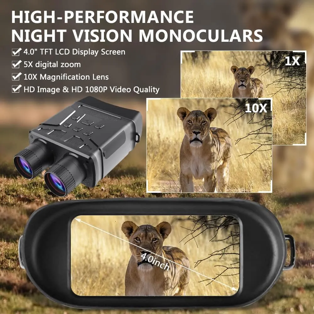 Night Vision Goggles, Digital Night Vision Binoculars, 1080P HD Telescope, 5X Zoom Telescope, Hunting Telescope Day and Night Dual Use with 64GB Small SD Card to Store Photos and Videos