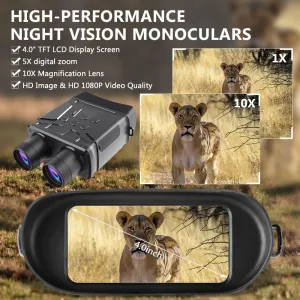 Night Vision Goggles, Digital Night Vision Binoculars, 1080P HD Telescope, 5X Zoom Telescope, Hunting Telescope Day and Night Dual Use with 64GB Small SD Card to Store Photos and Videos