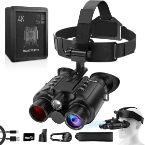 Night Vision Goggles for Adults 4K 2000FT - Head Mounted Night Vision Binoculars, Infrared Goggles with 64GB Card, Adjustable Light, 8X Digital Zoom, for Outdoor Exploration,Camping