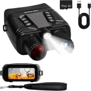 Night Vision Goggles for Adults, 4K Dual Infrared Night Vision Binoculars with 5000mAh Up to 16H of Use with 32GB Card, 3" Screen, and 8X Digital Zoom External Flashlight for Camping and Adventure