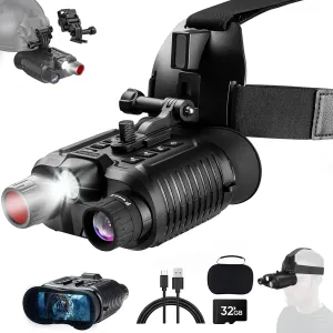 Night Vision Goggles, Head Mounted Night Vision Binoculars for Adults, with Flashlight, 4K Infrared Digital Night Vision, 3000mAH Rechargeable Battery, 1312FT, 32GB SD Card