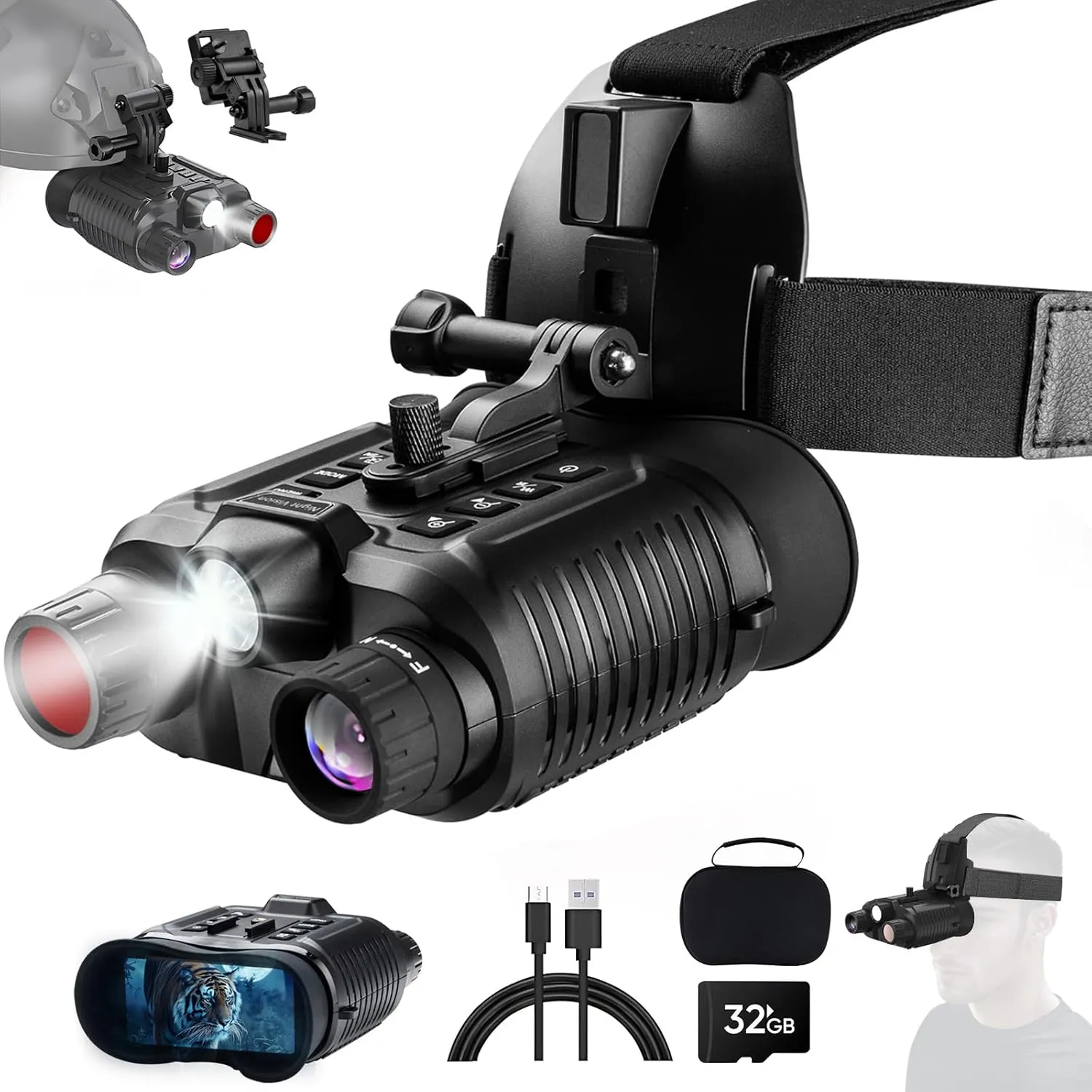 Night Vision Goggles, Head Mounted Night Vision Binoculars for Adults, with Flashlight, 4K Infrared Digital Night Vision, 3000mAH Rechargeable Battery, 1312FT, 32GB SD Card