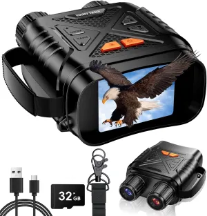 Night Vision Goggles, Hunting Binoculars for Adults, Rechargeable Thermal Binoculars with 10X Digital Zoom,7 IR Levels,32GB TF Card and HD Screen,Capable of Saving Photos Videos for Camping & Security