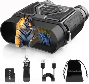 Night Vision Goggles with 32GB Night Vision Binoculars for Total Darkness,Digital Infrared Night Vision with 3'' HD Screen for Observing and Recording Birthday Gifts for Men, Black, Y500-1