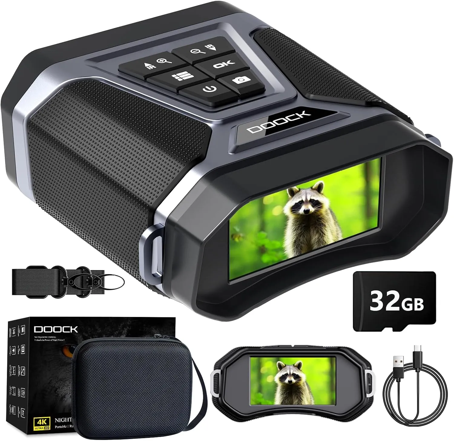 Night Vision Goggles with 4K Full-Color in Low Light, Night Vision Binoculars for Adults with Long Viewing Range, 8X Digital Zoom,5200mAh Rechargeable Battery, 32GB Card and 3" HD Display-Magic Black