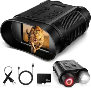 Night Vision Goggles with Built-in Flashlight 1080P Infrared Digital Night Vision Binoculars 8X Digital Zoom Night Vision Monocular 2500mAh Rechargeable Battery Night Vision Scope with 32GB SD Card