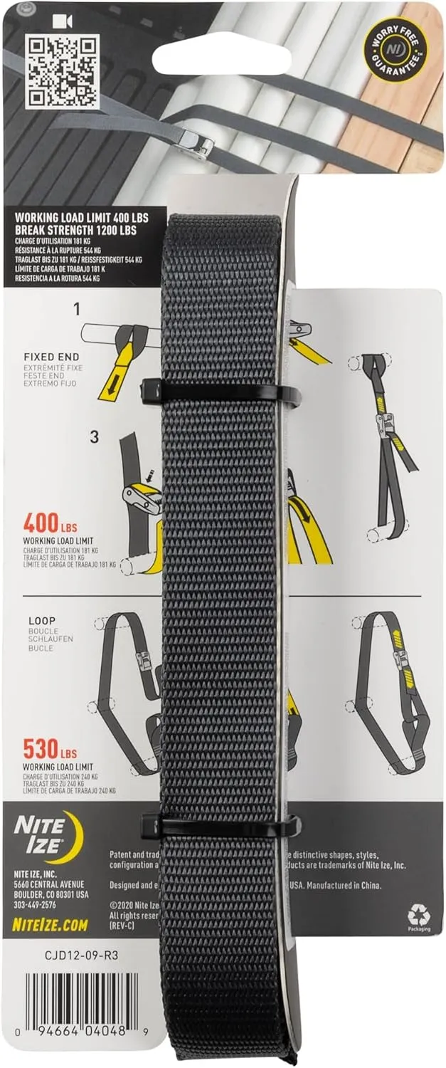 Nite Ize Dual CamJam Tie Down System - Ratchet Straps - Straps for Trucks & Cars - Luggage Strap for Camp Gear - Tie Down Moving Supplies - 12 ft, Black