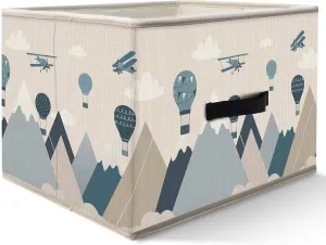 Nogrit Sky Adventure Storage Bins Box, Toybox for Boys, Blue Aircraft Hot Air Balloon Foldable Baskets Organizer Container with Handles for Kids Boys Bedroom Bathroom Clothes Toys Books