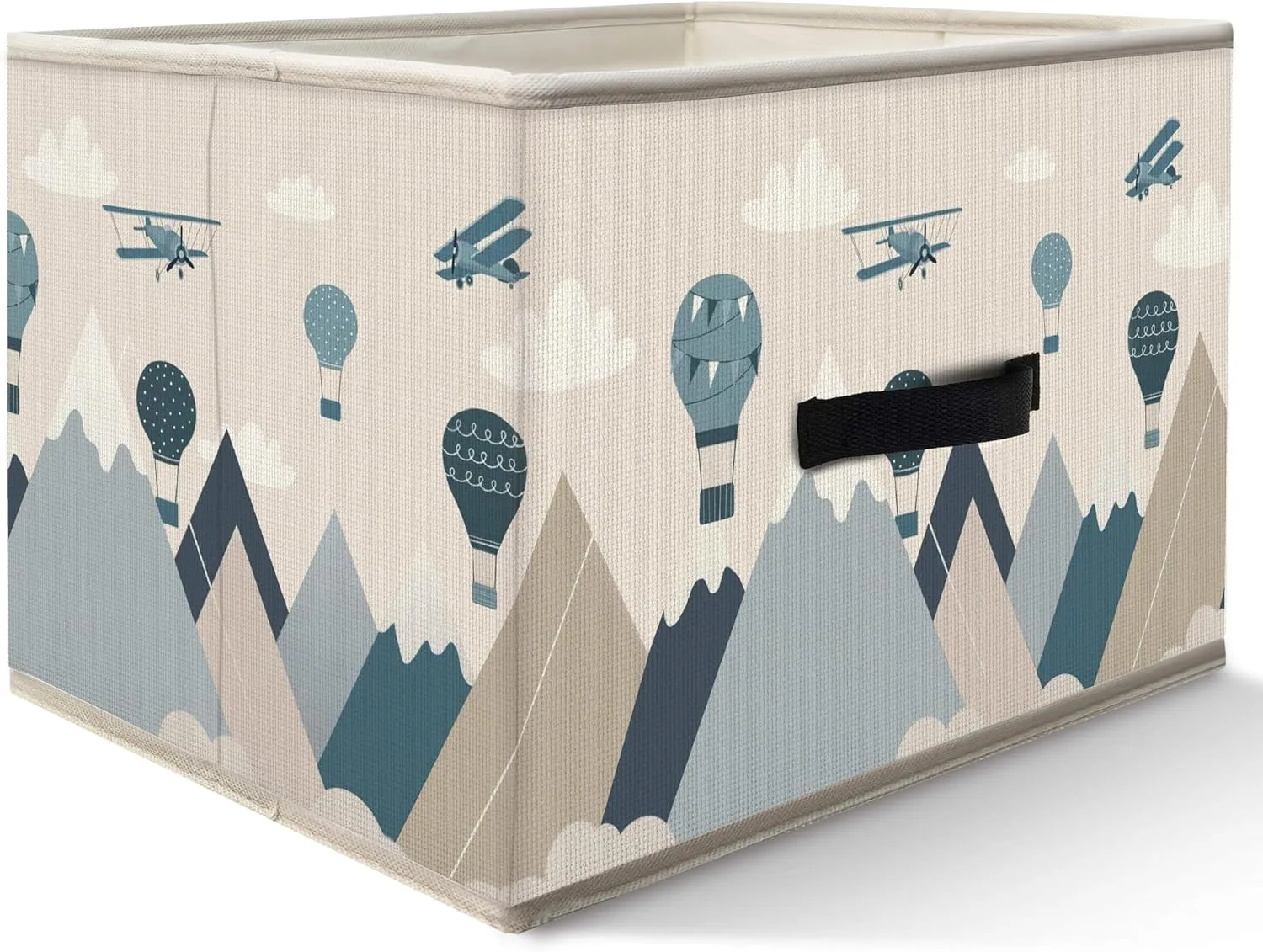 Nogrit Sky Adventure Storage Bins Box, Toybox for Boys, Blue Aircraft Hot Air Balloon Foldable Baskets Organizer Container with Handles for Kids Boys Bedroom Bathroom Clothes Toys Books