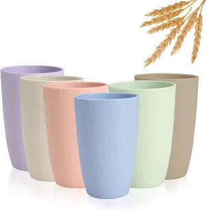 Numkey 20 oz [set of 6] Wheat Straw Cups Plastic Cups Reusable Unbreakable Drinking Cups Dishwasher Safe Water Glasses BPA Free cup Set For Kitchen, Camping, Party (Multicolor)