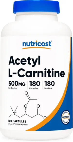 Nutricost Acetyl L-Carnitine (ALCAR) 500mg, 180 Capsules, 180 Servings - Non-GMO and Gluten Free, 1 Capsule per Serving