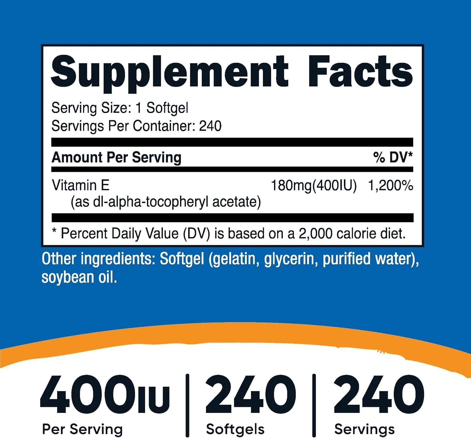 Nutricost Vitamin E 400 IU, 240 Softgel Capsules - Gluten Free, Non-GMO