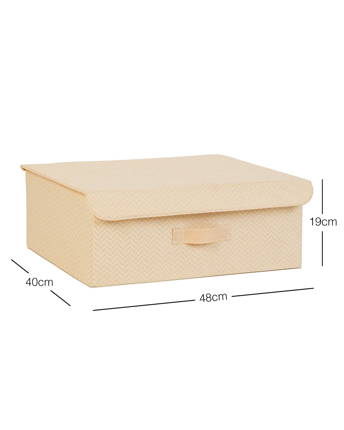 Ocean Home Textile Storage Box With Lid, Herringbone Pattern, Beige