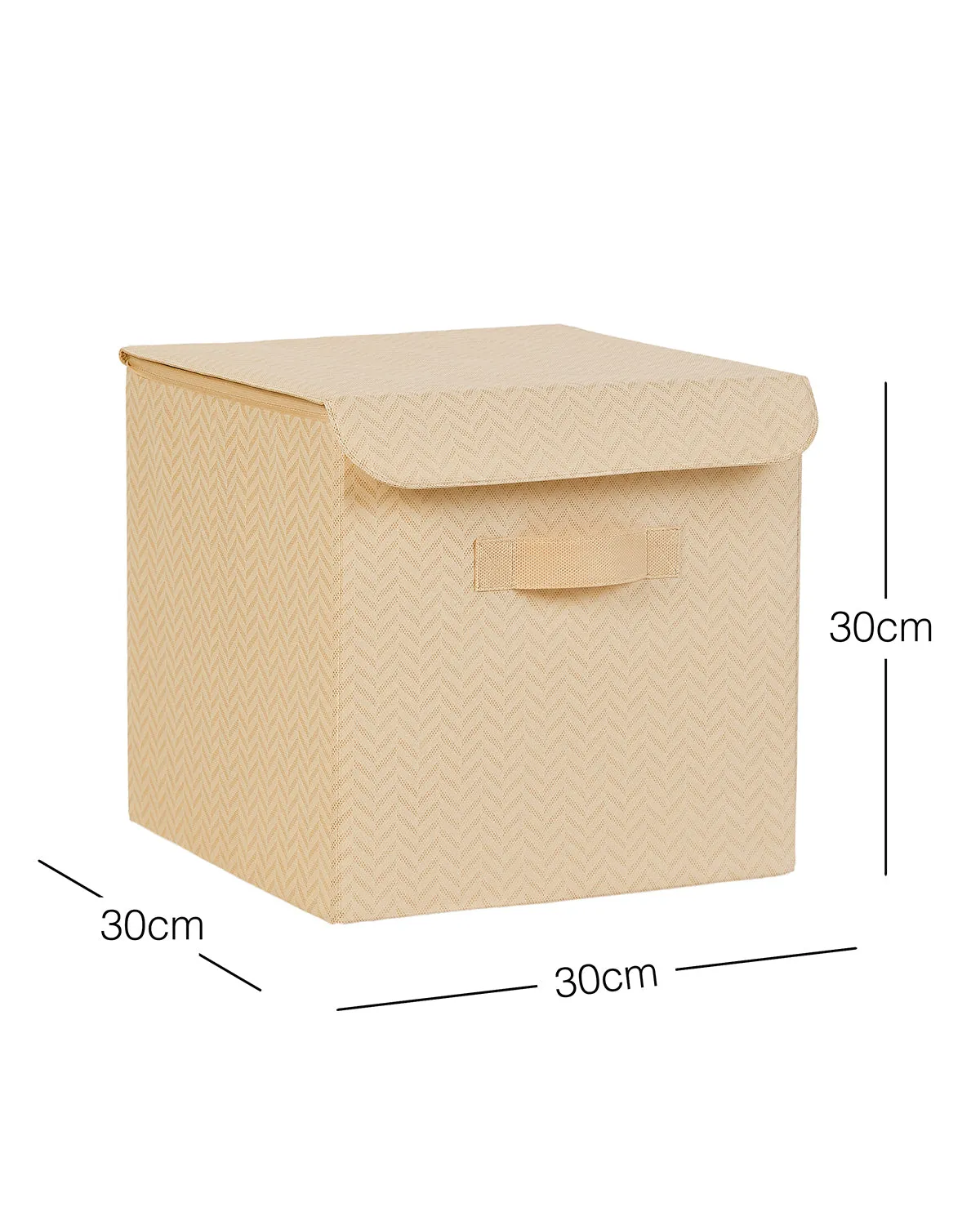 Ocean Home Textile Storage Box With Lid, Herringbone Pattern, Beige