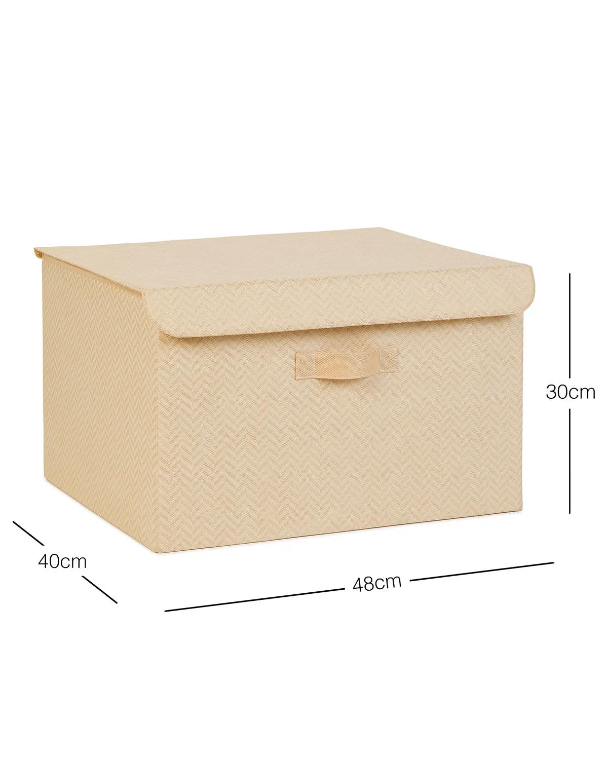 Ocean Home Textile Storage Box With Lid, Herringbone Pattern, Beige