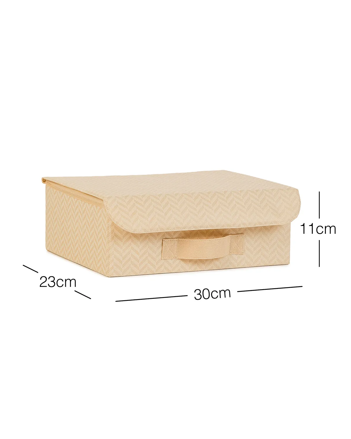 Ocean Home Textile Storage Box With Lid, Herringbone Pattern, Beige