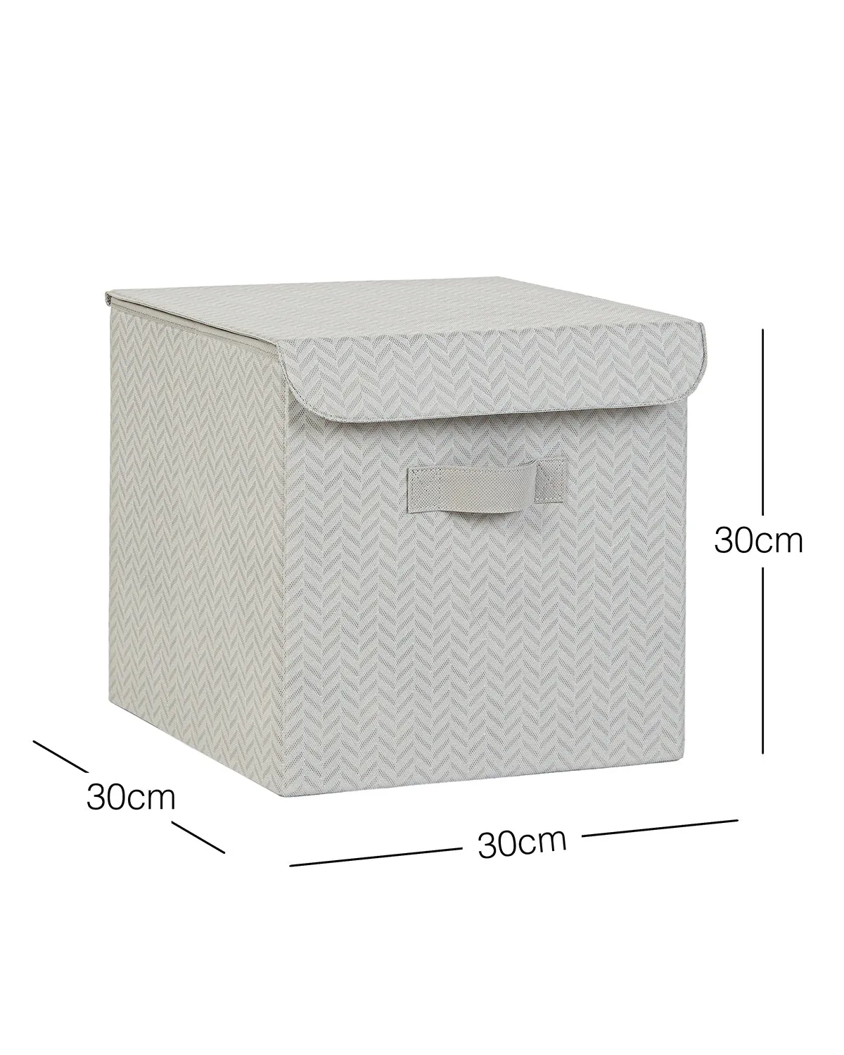 Ocean Home Textile Storage Box With Lid, Herringbone Pattern, Grey