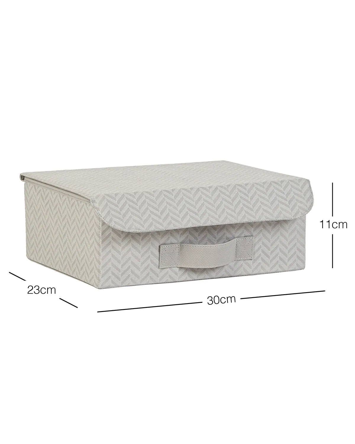 Ocean Home Textile Storage Box With Lid, Herringbone Pattern, Grey