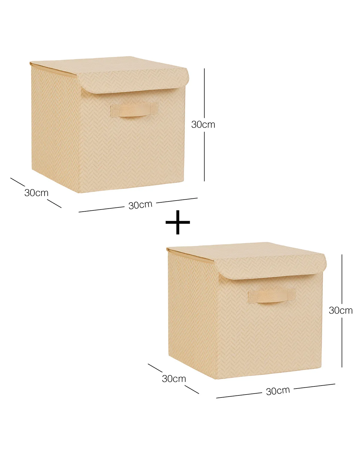 Ocean Home Textile Storage Box With Lid, Pack Of 2, Herringbone Pattern, Beige