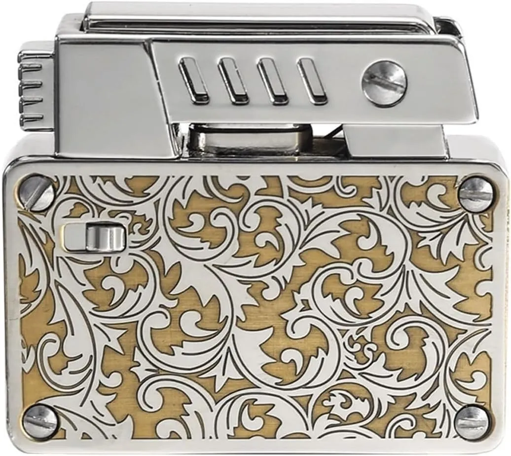 Old-fashioned kerosene lighter, soft flame, one-button automatic pop-up ignition, flame safety lock, dual burners, reusable lighter, suitable for outdoor picnics and camping (fuel not included)(Silver