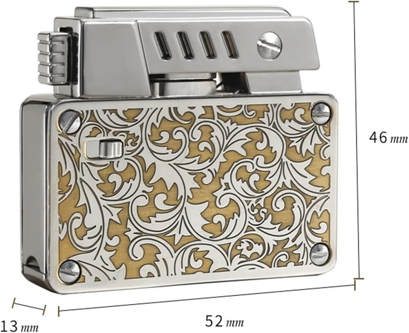 Old-fashioned kerosene lighter, soft flame, one-button automatic pop-up ignition, flame safety lock, dual burners, reusable lighter, suitable for outdoor picnics and camping (fuel not included)(Silver