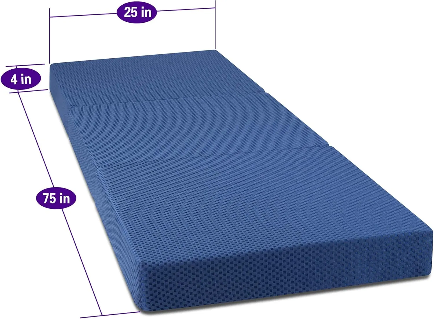Olee Sleep Tri-Folding Memory Foam Mattress Topper, 4 Inch Gel Folding Mattress for Camping, Foldable Guest Bed, Washable Cover, CertiPUR-US Certified, Soft, Blue, Single Size