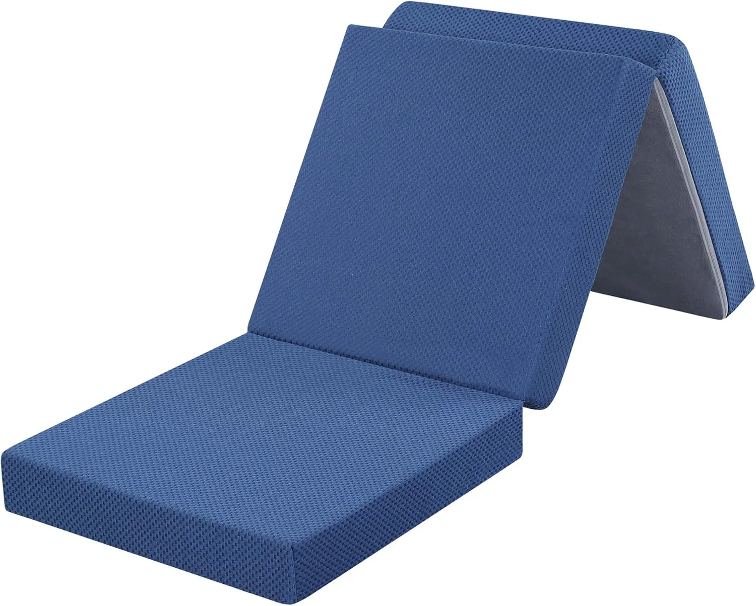 Olee Sleep Tri-Folding Memory Foam Mattress Topper, 4 Inch Gel Folding Mattress for Camping, Foldable Guest Bed, Washable Cover, CertiPUR-US Certified, Soft, Blue, Single Size