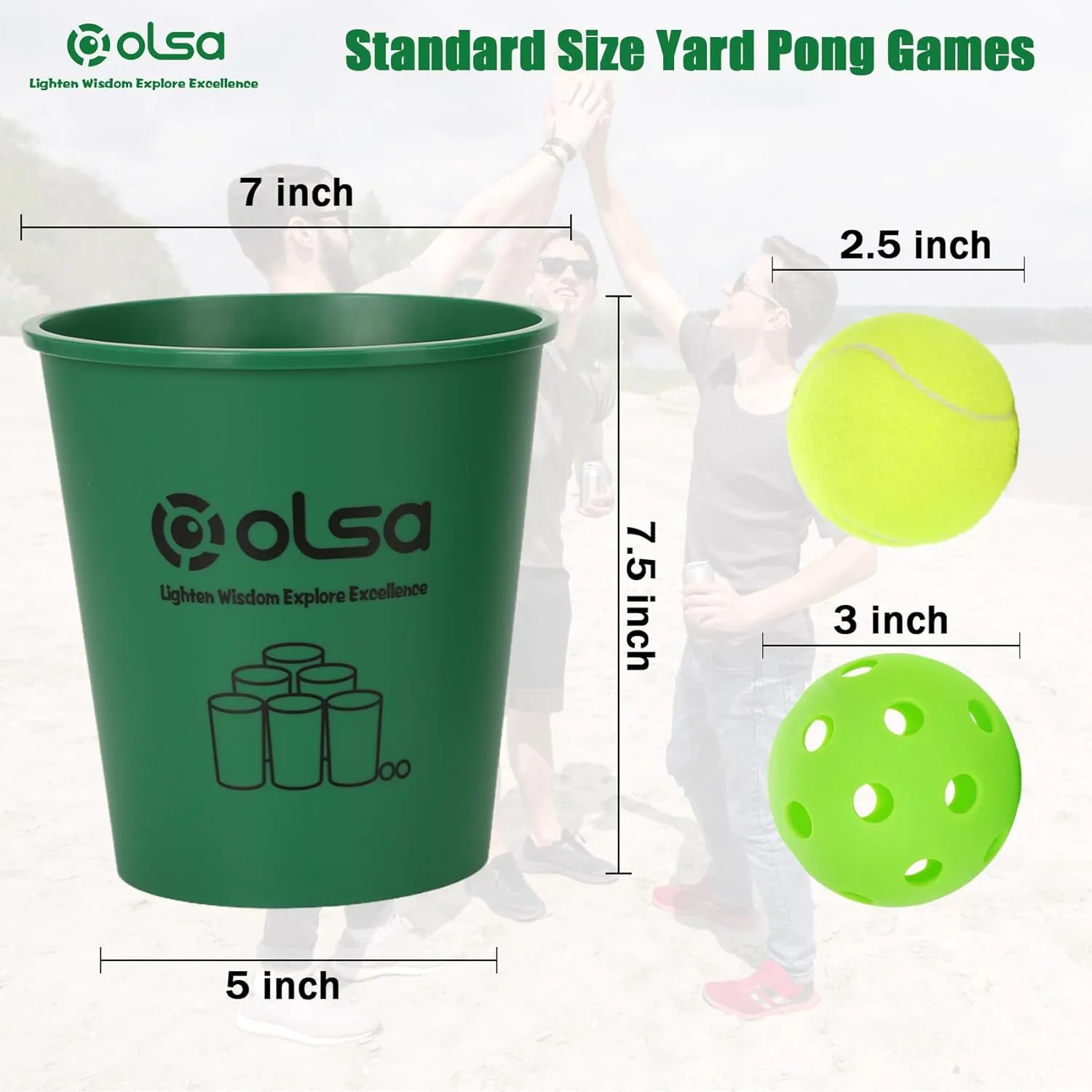Olsa Giant Yard Pong Outdoor Games, Toss Family Games with 12 Buckets, Balls & Strength Carrying Bag for Yard Games Lawn Game Beach Games, Indoor Outdoor Games for Adults and Family (Green & Blue)