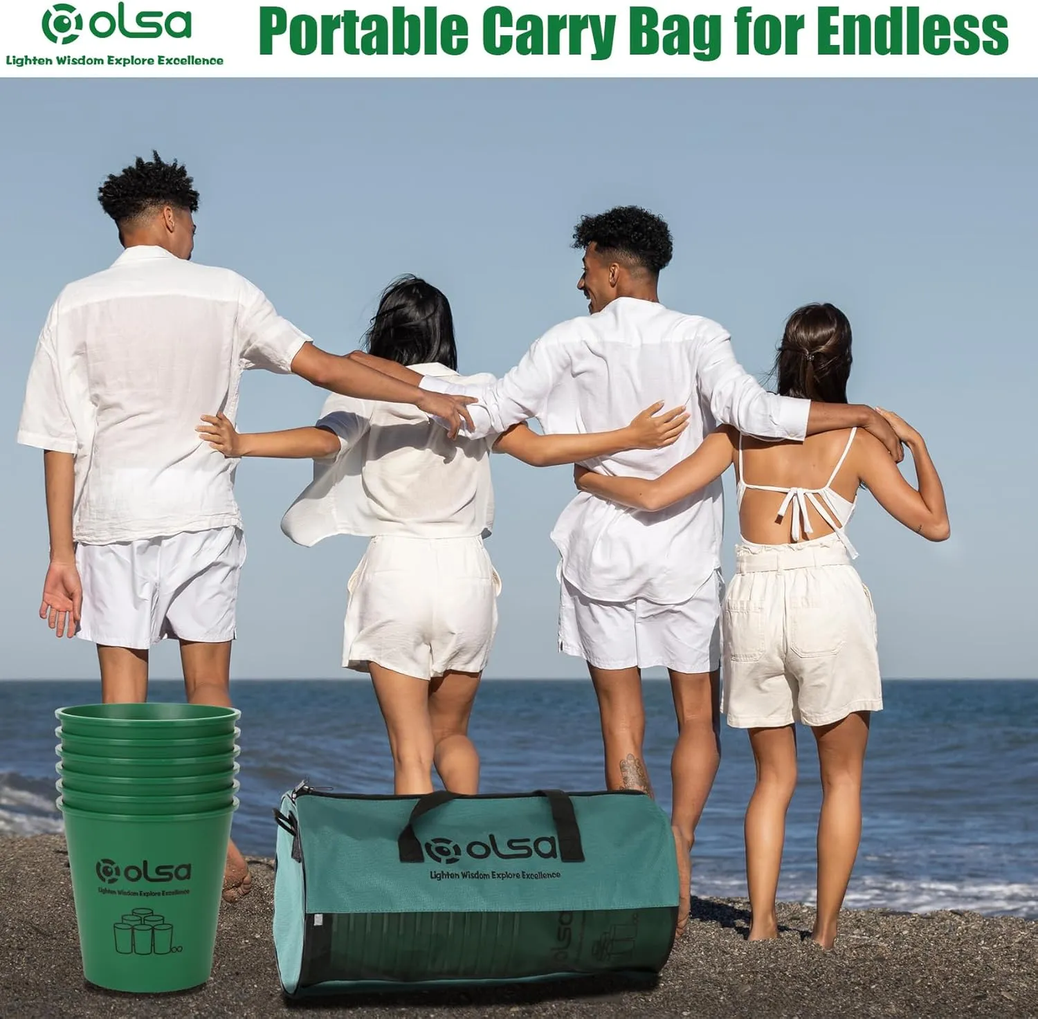 Olsa Giant Yard Pong Outdoor Games, Toss Family Games with 12 Buckets, Balls & Strength Carrying Bag for Yard Games Lawn Game Beach Games, Indoor Outdoor Games for Adults and Family (Green & Blue)