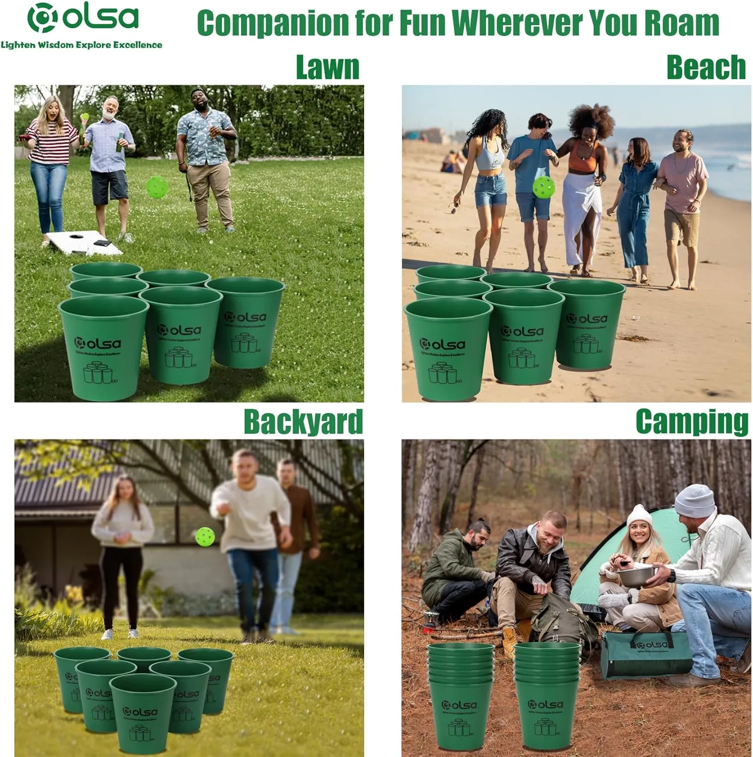 Olsa Giant Yard Pong Outdoor Games, Toss Family Games with 12 Buckets, Balls & Strength Carrying Bag for Yard Games Lawn Game Beach Games, Indoor Outdoor Games for Adults and Family (Green & Blue)