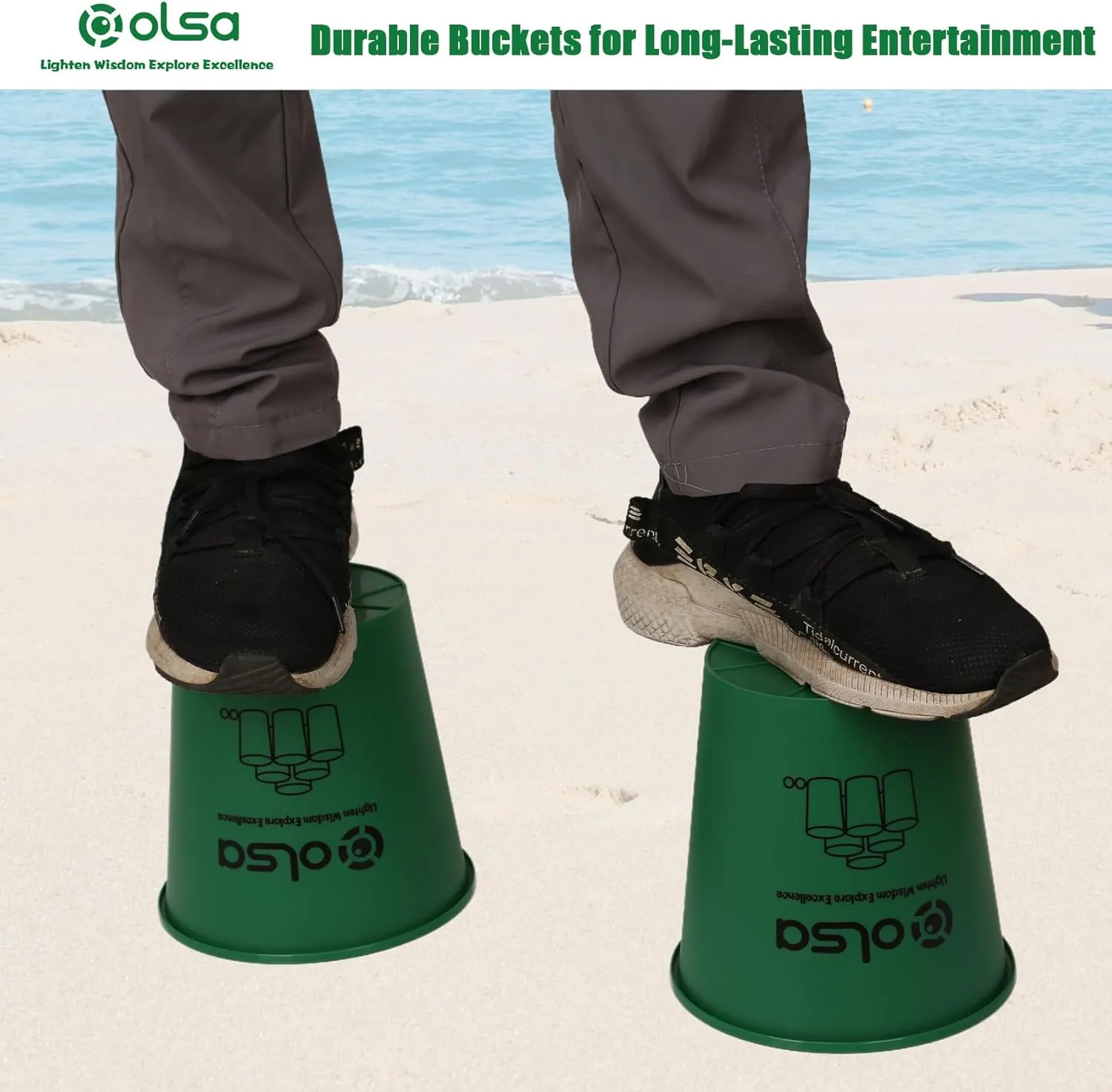 Olsa Giant Yard Pong Outdoor Games, Toss Family Games with 12 Buckets, Balls & Strength Carrying Bag for Yard Games Lawn Game Beach Games, Indoor Outdoor Games for Adults and Family (Green & Blue)