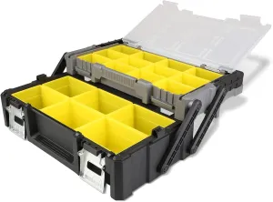 Olympia Tools 18 Inch Portable Plastic Cantilever Tool Box Organizer with Removable Compartments, Great Organization and Storage for Hardware, Assorted Nails, Dowels, Washers, Screws, Nuts and Bolts