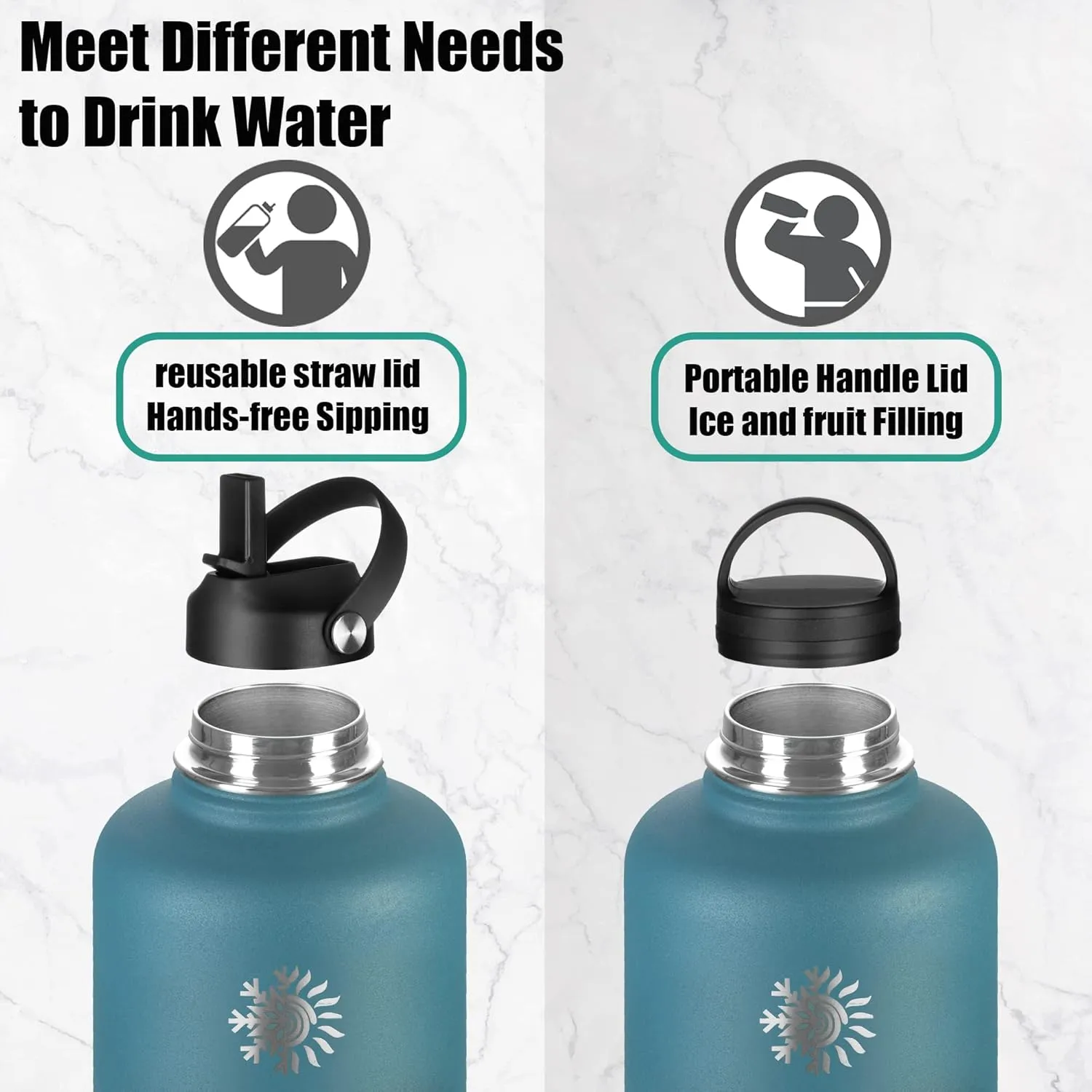 One Gallon Water Bottle - WAPEST 128 oz Large Water Jug Double Walled Vacuum Stainless Steel Insulated Water Bottle with Paracord Handle, Bottle Brush, Carrying Pouch & 2 Lids - Leakproof, Black