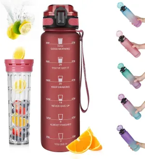 Opard 32oz Sports Water Bottle with Motivational Time Marker to Drink, Reusable BPA Free Tritan with Filter for Gym and Outdoor