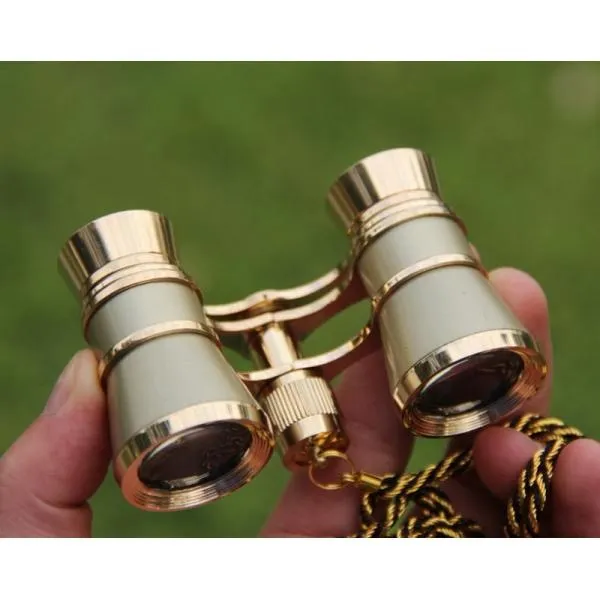 Opera Glasses Binoculars 3X25 Theater Glasses Mini Binocular Compact Lightweight with Handle for Adults Kids Women in Musical Concert (Gold with Chain)