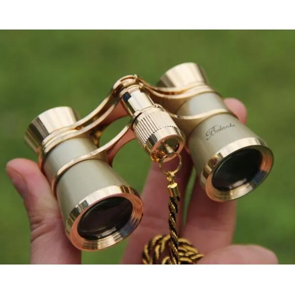Opera Glasses Binoculars 3X25 Theater Glasses Mini Binocular Compact Lightweight with Handle for Adults Kids Women in Musical Concert (Gold with Chain)